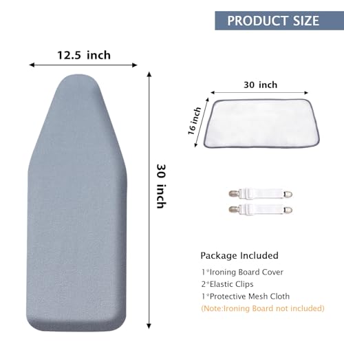 SheeChung 12.5"x32" Small Ironing Board Cover and Pad,Extra Thick Padding - color: Grey Blue, size: 32"L x 12.5"W