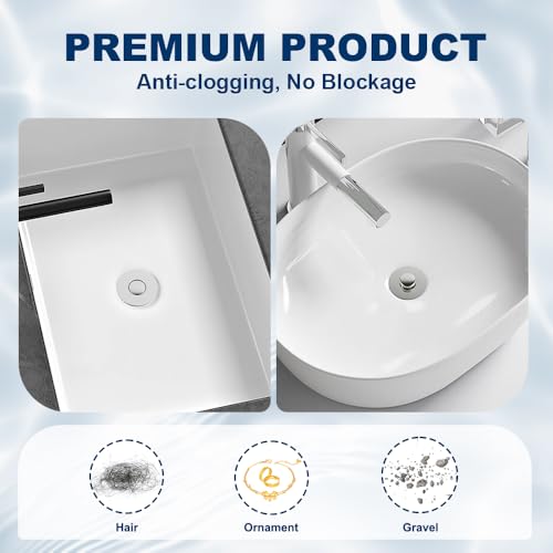 ZM Bathroom Sink Stopper, 3-in-1 Pop Up Drain Plug with Stainless Steel Hair Catcher, Sink Drain Strainer for 1.1–1.45 Inch Drain Holes, Tool-Free Installation, Chrome