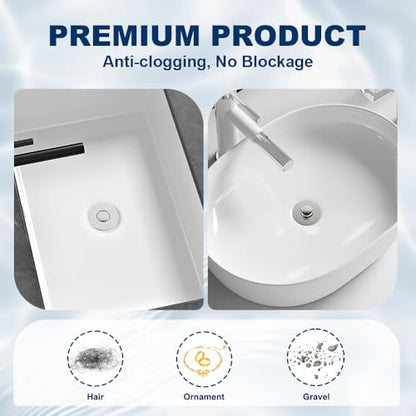 ZM Bathroom Sink Stopper, 3-in-1 Pop Up Drain Plug with Stainless Steel Hair Catcher, Sink Drain Strainer for 1.1–1.45 Inch Drain Holes, Tool-Free Installation, Chrome