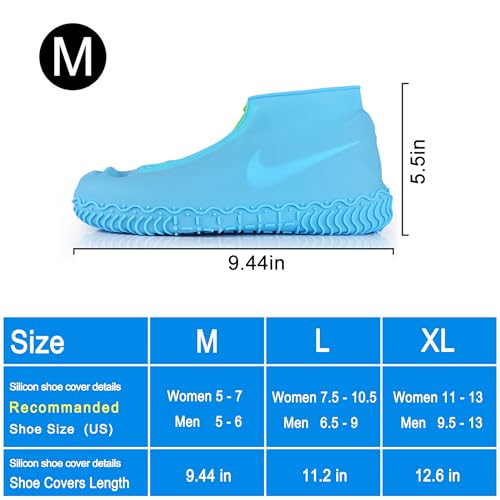 Shiwely Silicone Waterproof Shoe Covers, Upgrade Reusable Overshoes with Zipper, Resistant Rain Boots Non-Slip Washable Protection for Women, Men (M (Women 5-7, Men 5-6), Blue) - color: Blue, size: M (Women 5-7, Men 5-6)