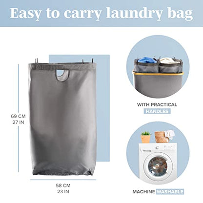 LONBET Laundry Basket with Lid, Made from Breathable Fabric | Aesthetic Clothes Hampers for Laundry with Side Handles & Sturdy Bamboo Frame (40 Gallons - Double, Gray) - color: Gray, style: 40 Gallons - Double