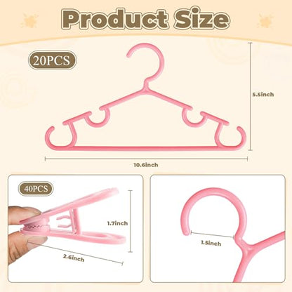 Baby Hangers w/Clips (20 Hangers & 40 Clips) Kids Clothes Hangers - color: Pink