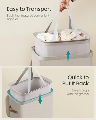 SONGMICS Laundry Basket, 100L Laundry Hamper with Lid, 1 Removable Bag - color: Cappuccino Beige, size: 100 L (1-Section)