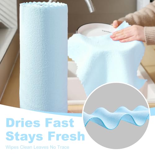 Jessy Home 2 Roll Reusable Paper Towels,100 Sheets Tear Away Microfiber Cleaning Cloth, Lint Free Cleaning Rags for Kitchen, Dishcloth,Household Cleaning Supplies - color: Blue