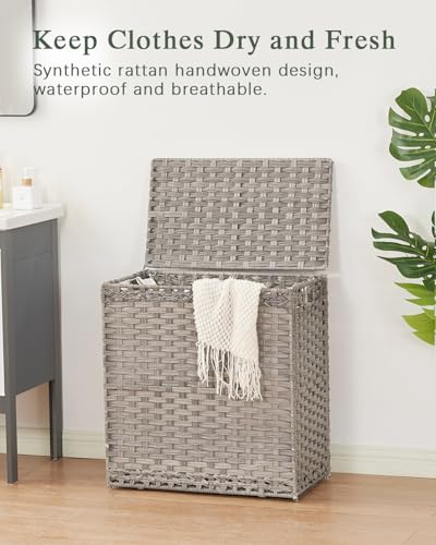 SETVSON Laundry Hamper with Lid Wicker Laundry Basket, 112L, Gray - color: Grey, size: 29.6 Gal