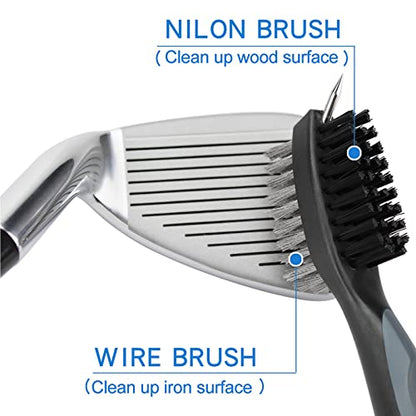 VIPMOON Golf Club Cleaner Kit, 2 Pcs Groove Sharpener Regrooving Tool and 1 Pcs Retractable Club Cleaner Brush, Portable Groove Sharpener Tool for All Golf Irons for Men - color: Silver