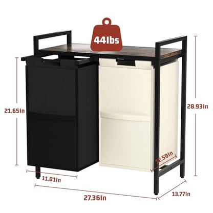 Huhote Double Compartment Laundry Basket, Laundry Sorter with Top Shelf, 2 Removable Washable Bags, Side Pockets, Black & White - color: 2 bags-White&Black