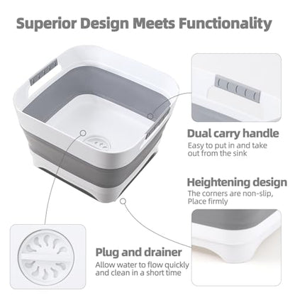 2.6 Gal/10L Collapsible Wash Basin with Drain Plug, Dish Tub - color: Gray