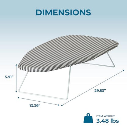 Honey-Can-Do Steel Tabletop Ironing Board with Folding Legs, Grey and White Stripe Cotton Cover, Compact Space-Saving Design, 30" L x 6" H - color: Gray, size: 29" L x 13" W