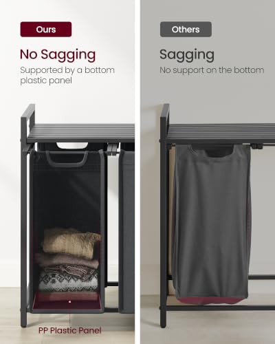 VASAGLE Laundry Hamper with Shelf, 3 Pull-Out Bags, 3 x 10.6 Gallons (40 L) - color: Slate Gray + Charcoal Gray, size: 3 Bags - 120 L