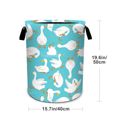Ducks White Laundry Basket Foldable Laundry Hamper With Handles Clothes Storage Bucket Organizer Laundry Bag For Bedroom Bathroom Laundry Storage 19.6 x 15.7 - color: Ducks White