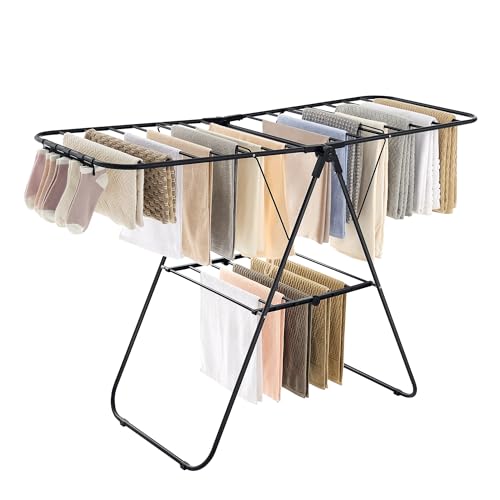 SONGMICS Clothes Drying Rack, Foldable Space-Saving Laundry Drying Rack - color: Black, size: 1 Tier （21.7"d x 58.3"w x 39.4"h）