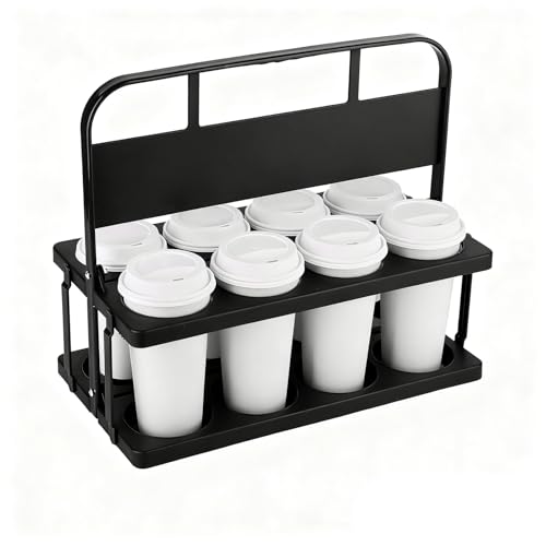 Reusable Drink Carrier with Handle for Food Delivery Drivers, Portable 8 Cup/Coffee Holder Accessories for Delivery, Foldable Drinks Caddy with Tray, Car Durable Plastic Festive Bottle, Vacation - color: Black, size: 8 CUP