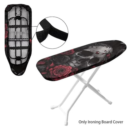 Skull Red Rose Pattern Ironing Board Cover - Anti Slip, Elastic Edge Stain Resistant Ironing Pad Cover, Tabletop Ironing Board Cover Only 14"x24" - color: Skull Red Rose Pattern