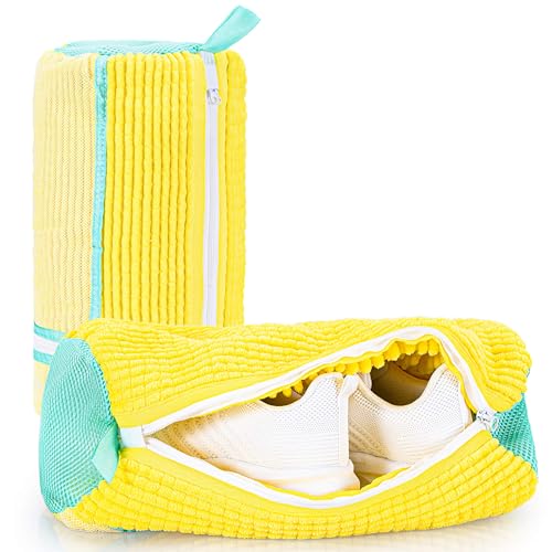 Shoe Washing Machine Bag 2-Pack, Reusable Heavy Duty Laundry Bag - 360° Deep Clean for Sneakers, Tennis Shoes in Washer & Dryer, Prevents Deformation, Yellow - color: Yellow