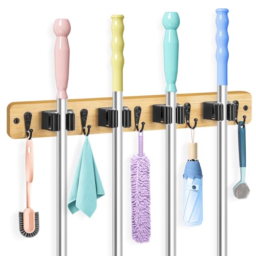 IMILLET Broom Holder Wall Mount, Rustic Broom Hanger for Laundry Room - color: Light Wood 2