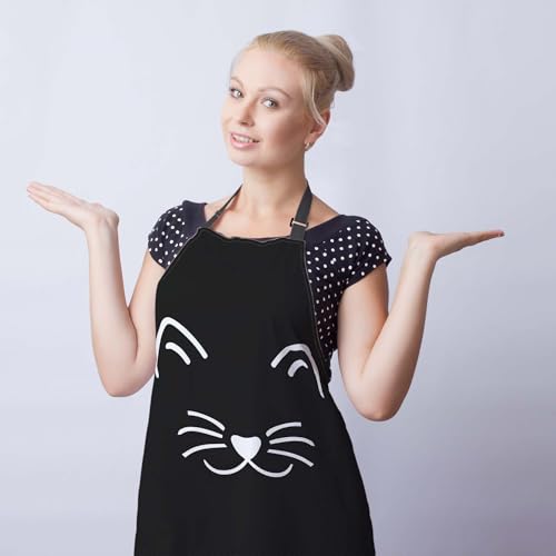 Chef Apron for Women Cat Face Mans Aprons for Kitchen Cooking Restaurant BBQ Painting Crafting 27” (W) x 31” (H), Waterproof Aprons - color: Cat Face