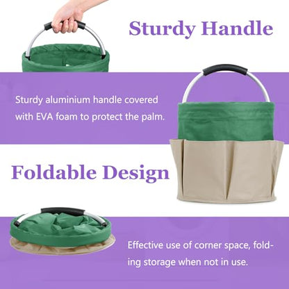 17L Foldable Cleaning Supplies Caddy with Handle, Khaki with Green - color: Khaki with Green, size: 1PCS