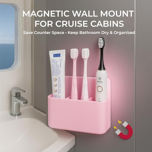 Magnetic Toothbrush Holder for Cruise Ship Cabins – Cruise Essentials 2026 & Travel Must Haves – Wall-Mounted Cruise Bathroom Organizer for Alaska & Caribbean Staterooms (Pink) - color: Pink