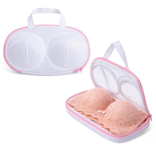 Bra Washing Bags for Laundry, 2 Pack Pink Underwear Brassiere Wash Bag Set Bra Bags for Wash Machine With Zipper Lingerie Bag for Washing Delicates Women Bras Washer Protector