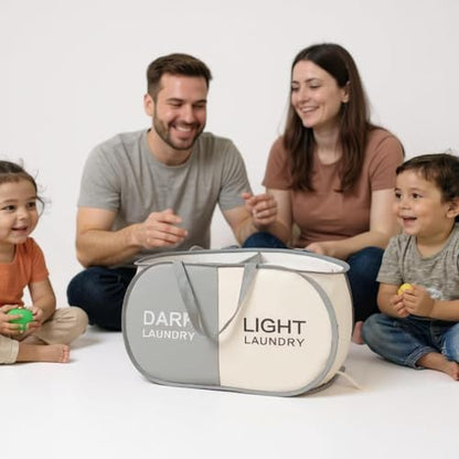Laundry Hamper with Compartments, Foldable Dirty Clothes Basket, Dual Sorting Storage Organizer with Handles for Toys, Baby Clothes, Oxford Fabric, Grey & Beige