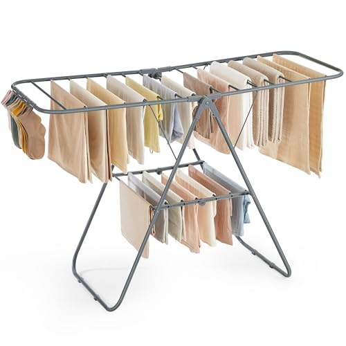 SONGMICS Clothes Drying Rack, Foldable Space-Saving Laundry Drying Rack - color: Gray, size: 1 Tier （21.7"d x 58.3"w x 39.4"h）