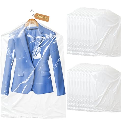 Gretchin 40 Pack Garment Bags - Set of 40, 60x90cm Plastic Dry Cleaning Bags for Hanging Clothes Storage - color: clear-40pcs, size: 60x90cm