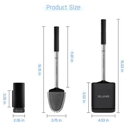 Sellemer Silicone Toilet Brush, Ventilation Slots Base Holder 4 Pack, Black - color: Black-4pcs