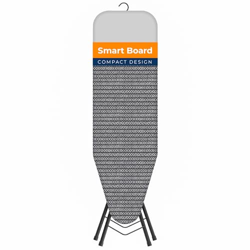 Happhom Ironing Board, Compact and Space Saver Iron Board, Safety Ironing with Park Zone and 4 Layers Extra Thick Cover, Patented Lock System for Foldable Leg, Easy Storage with Smart Hanger (13x43) - color: Denim Gray, size: 13"x43"