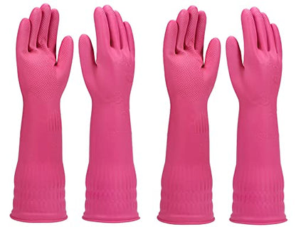 Dishwashing gloves 2 Pairs for kitchen,Rubber cleaning gloves,Long dish gloves reuseable. - color: Pink, size: Large (Pack of 2)