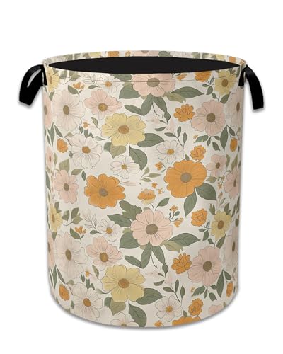 Retro Boho Groovy Flower Laundry Basket,Foldable Waterproof Oxford Cloth Tote Bag Laundry Hamper with Handles,20.8"x16" Clothes Storage Bucket Organizer for Laundry Room, Bathroom, Bedroom - color: Retro Boho Groovy Flower