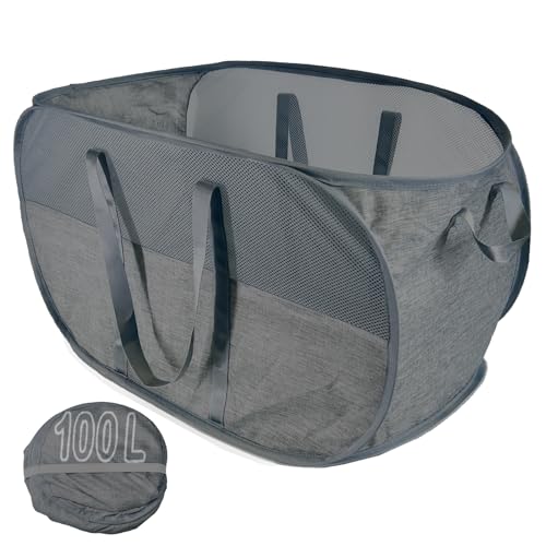 Upgraded 100L Collapsible Laundry Basket, Extra Large Mesh Pop Up Laundry Hamper, Dirty Clothes Hamper with long Handles, Pop-up Hampers for Laundry Travel. Dorm or Home Portable Laundry Basket. Black - color: Black
