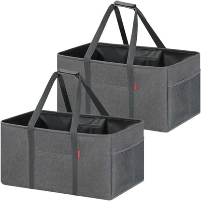 LHZK 2 Pack Extra Large Utility Tote Bag with Metal Wire Frame and the Sides Rinforced, Extra Large Tote Bag with Handle, Reusable Grocery Bags Foldable, Beach Bag, Car Tote (Gray, 26''x15''x13'') - color: Dark Gray, size: 26''x15''x13''-2 Pack