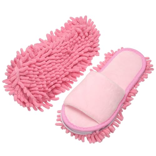 uxcell Microfiber Mop Slippers, Chenille Detachable Mop Shoes Washable Reusable House Slippers for Floor Cleaning Office Home Use Women Men, Large Size 11.2", Pink - color: Pink, size: 11.2"