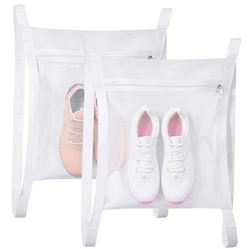 Shoe Dryer Bag, Mingting 2 Pack Large Wash Dry Net Bag 15.7x15.7 Inch for Sneaker Shoes Laundry Dryer Bags with Zipper and Strap for Most Dryers Door,White - style: 2 Pack Shoe Dryer Bag