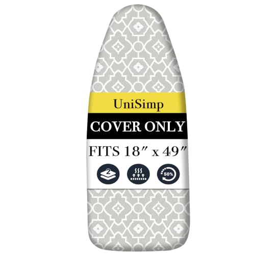 UniSimp Ironing Board Cover and Pad 18"x49" Extra Thick Natural Cotton, Scorch and Stain Resistant Iron Board Cover, Wide Ironing Board Cover with Fasteners Heavy Duty Heatproof Elastic Edge Geometric - color: Geometric, size: 18" x 49"