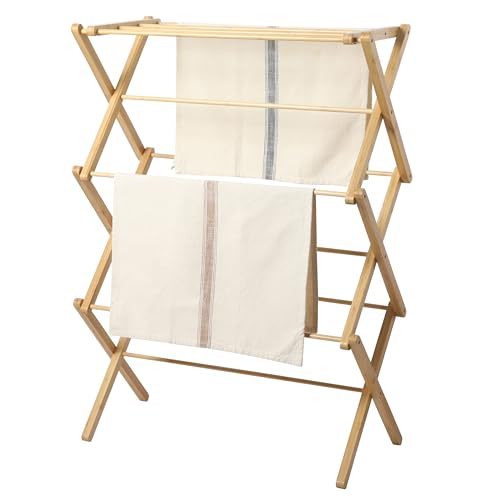 Gibson Home Riverrun Foldable Bamboo Drying Rack for Clothes, Towels, Blankets – 2-Tier Collapsible Laundry Drying Rack, Space-Saving Air Dry Stand for Indoor & Outdoor Use - Pre Assembled