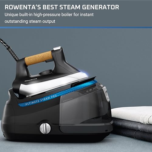 Rowenta, Iron, Ultimate Steam Pro Stainless Steel Soleplate Professional Steam Station for Clothes, 1800 Watts, 1.3L Removable Tank, Boiler Technology, Fast Heat Up, Black Clothes Iron, DG8668 - style: Ultimate High-Pressure Steam Iron System