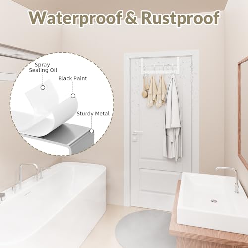 Heavy Duty Over The Door Towel Rack for Bathroom, White Door Towel Hanger - color: White