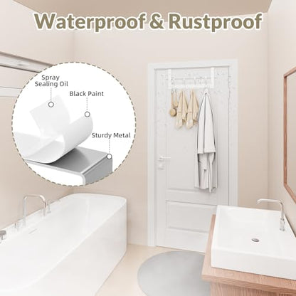 Heavy Duty Over The Door Towel Rack for Bathroom, White Door Towel Hanger - color: White