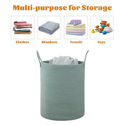 Woven Laundry Basket, Nursery Hamper, 15x15x18 Inch, Green - color: Green