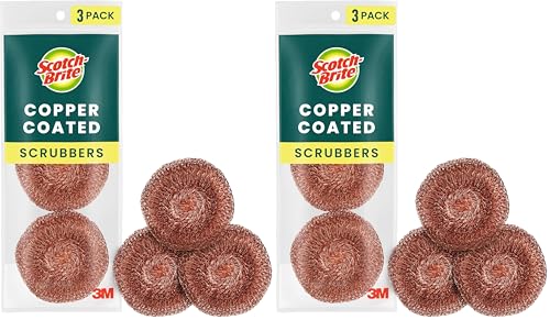 Scotch-Brite Copper Coated Scrubbing Scour Pads, 3 Scouring Scrubber Pads (Pack of 2) - size: 3 Scrubbers (Pack of 2)