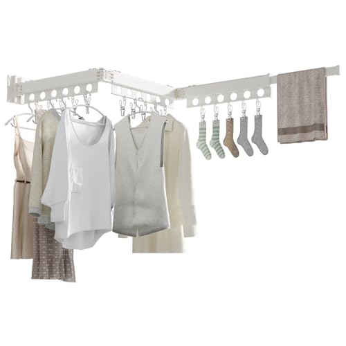Clothes Drying Rack Foldable Wall Mounted Drying Rack 3 Fold White-Laundry Drying Rack Durable Clothing Racks for Hanging Clothes - color: Tri-fold White