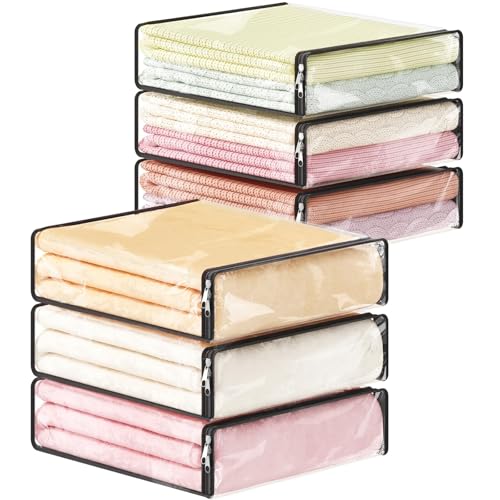 Lifewit 14L Clear Sheet Storage Bags with Zipper 6 Pack, Plastic Sweater Storage Bins for Clothing, Vinyl Foldable Clothes Containers Organizers for Closet, Blankets, Bedding 15.7 x 13.8 x 3.9 Inch - size: 14L