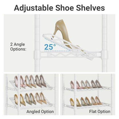 VIPEK S20 7-Tiers Shoe Rack with Hanging Rod, Metal Closet Organizer, White - color: White, size: S20
