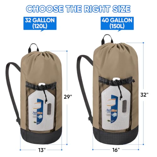 BALEINE 120L Laundry Bag Backpack, 900D Oxford Fabric Large Travel Laundry Bags with Shoulder Straps and 2 Mesh Pockets for College Dorm, Apartment, Laundromat (Khaki, 120L) - color: Khaki, size: 120L