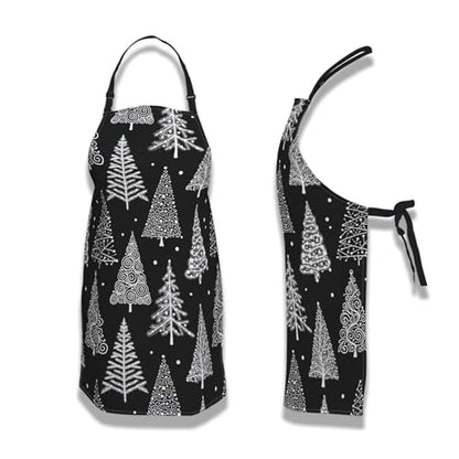 Kitchen Aprons for Men Christmas Tree, Black White Leaf Circle Polka Dot Men’s Apron for Cooking Restaurant BBQ Painting Crafting Gardening 27” (W) x 31” (H), Waterproof Apron - color: Christmas Tree
