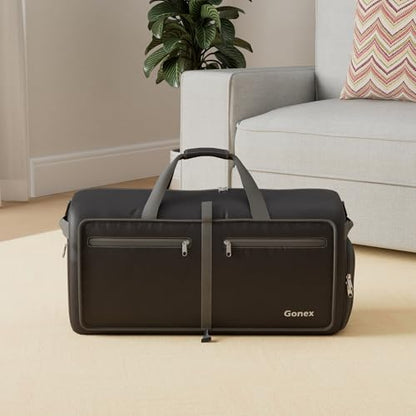 Gonex Foldable Travel Duffle Bag, Lightweight with Shoe Compartment - color: Black, size: 40L