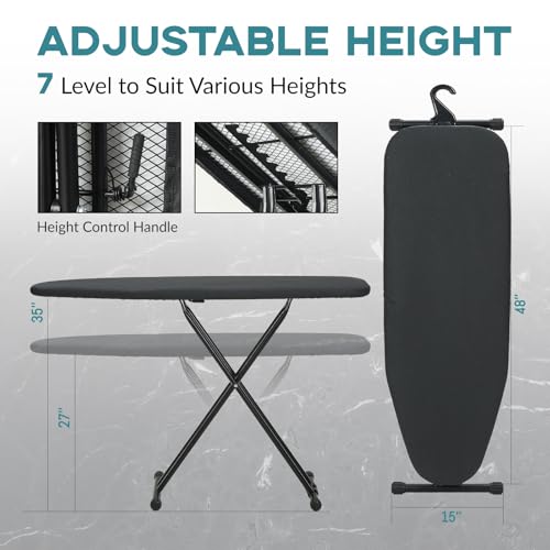 RAINHOL Ironing Board 48x15, Black Wide Full Size Iron Table - color: Black, size: 48"L x 15"W