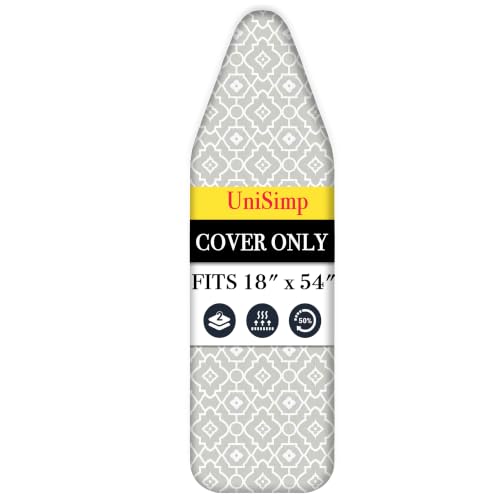 UniSimp Ironing Board Cover and Pad 18"x54" Extra Thick Natural Cotton Scorch & Stain Resistant Iron Board Cover Extra large Iron Board Cover with Fasteners Heavy Duty Heatproof Elastic Edge Geometric - color: Geometric, size: 18" x 54"